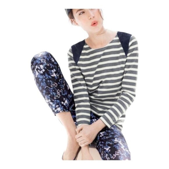 J. Crew Striped Suede-Shoulder T-Shirt - Picture 5 of 5